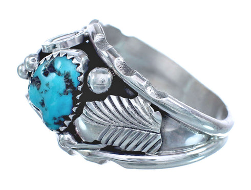 Native American Leaf Sterling Silver And Turquoise Ring Size 11-1/2 JX122620